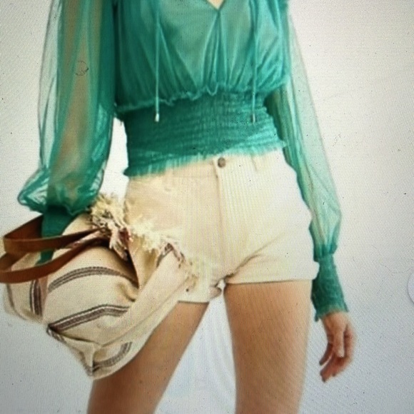 Free people Twyla top smocked %100 Nylon sheer blouse like new!!! - Picture 2 of 13